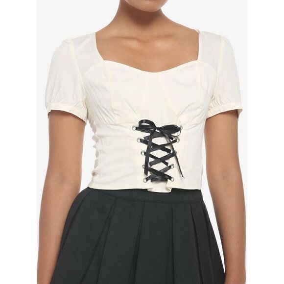 Hot Topic Tops - Ivory Corset Lace-Up Girls Crop Top (lg)